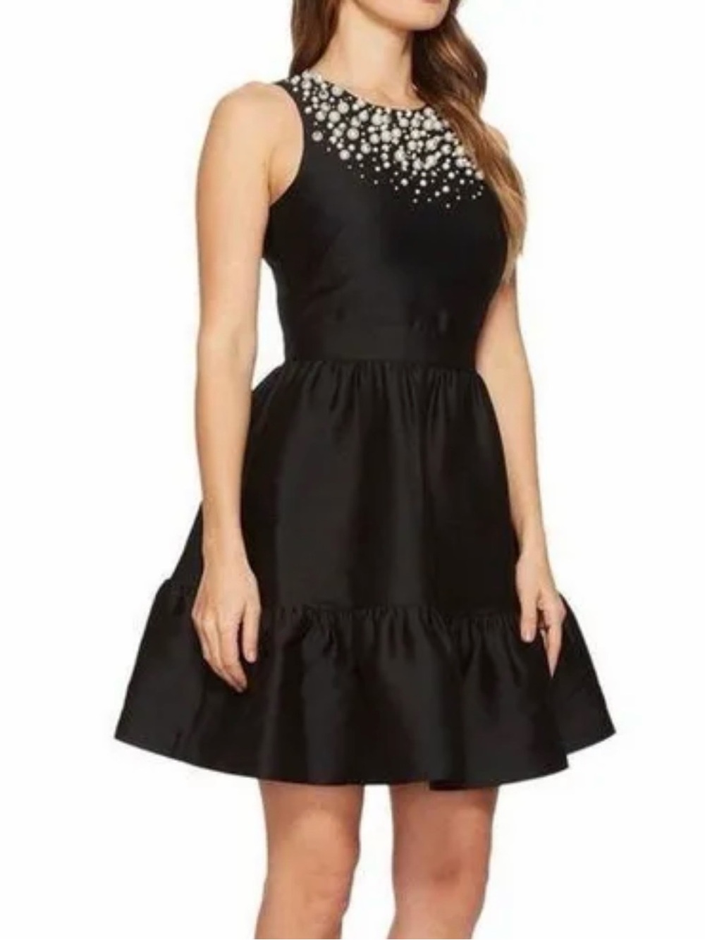 kate spade cocktail Black Sleeveless Fit-and-Flare Dress with Pearl Neckline